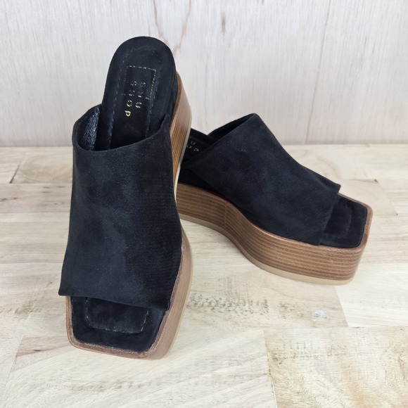 ShuShop Shoes - SHUSHOP Karlie Womens Black Suede Platform Slide Sandals Open Toe Slip-On Sz 7.5